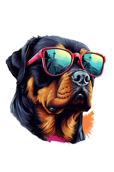 MegaSticker ملصق روتويللر منقوش باللون الأحمر مع نظارات - محرك، خوذة، كمبيوتر محمول، سيارة 13x12 سم