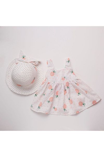 Alingo Salmon Pineapple Baby Girl Dress with Hat