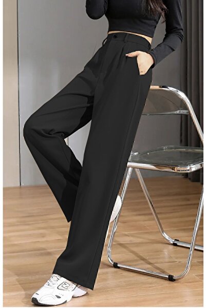 WEST BULLS بنطال رومينا أسود كبير الحجم من الليكرا بالازو للنساء - قصة كاملة