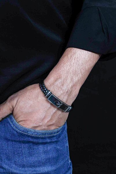 bi dünya saat aksesuar Erkek Bileklik Deri Çelik Ve Örgü Üç Hilal Tasarımlı S...