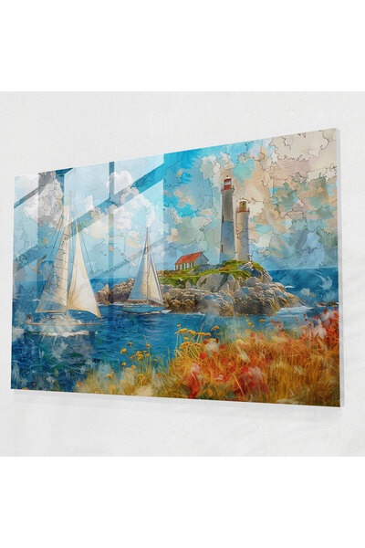 Popcas Pointillism Seaside Glass Print - Pointillism, Glass Print, Glass Art,...