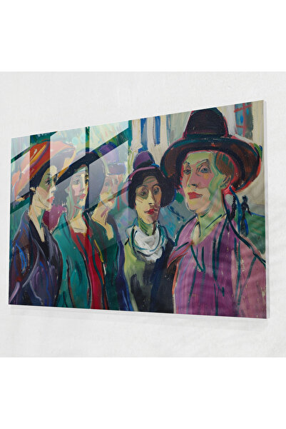 Popcas Women on the Street Glass Wall Art, Post, Impressionism, Home Decor, W...