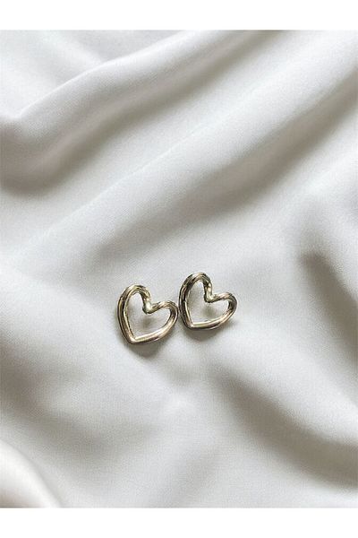 stainles steel Women's Minimal Heart Shaped Hollow Silver Earrings
