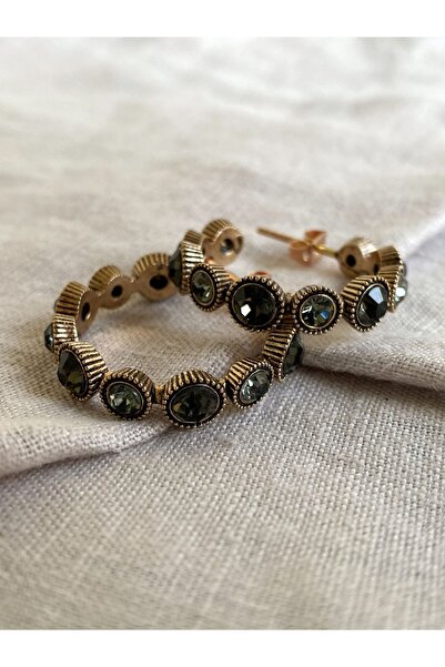 FAYRA ACCESSORIES Black Diamond Swarovski Taşlı Su Yolu Halka Küpe