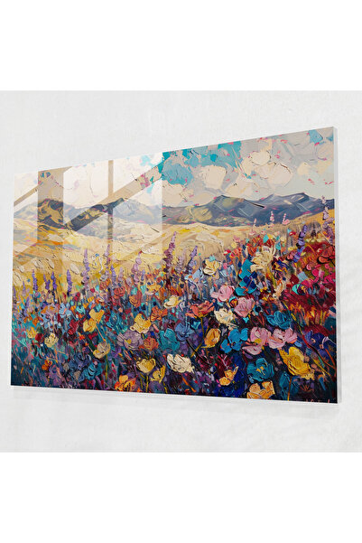 Popcas Flower Fields Glass Wall Art,Post,Impressionism,Glass Wall Art,Modern Art