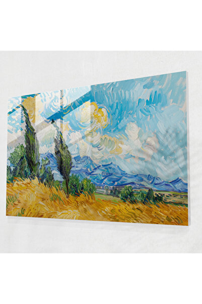 Popcas Post, Impressionism Wheat Field with Cypresses Glass Art, Impressionis...