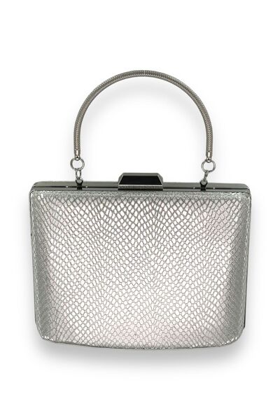 MidStore Μεταλλική βραδινή τσάντα μεγάλου μεγέθους με μοτίβο λέιζερ σε γκρι λ...