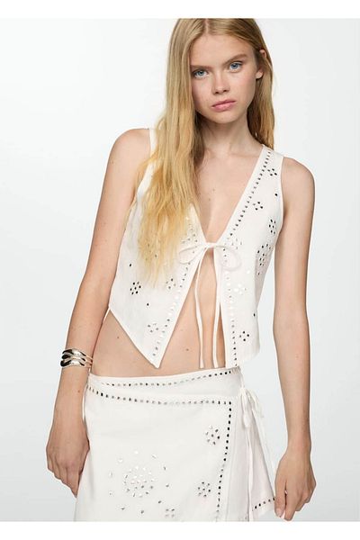 MANGO Woman Mini Skirt with Strass Stones with Ties