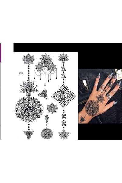 HelloBeautiful Tatto Su Geçirmez Geçici Dövme El Vücut Mandala Çiçek Tasarım ...