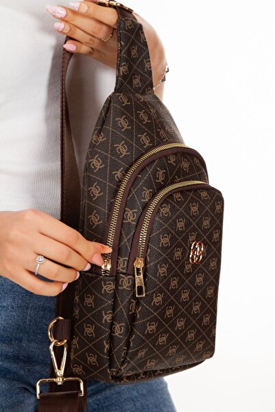 Newish Polo Trendy Patterned Brown Vegan Leather Men's Handbag and Women's Shoulder Bag - GIFT Set