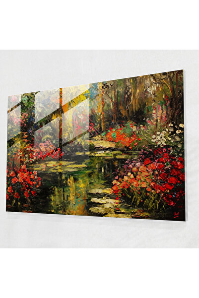 Popcas Claude Monet Empresyonist Bahçe Cam Baskı, Claude Monet, Ev Dekorasyon...