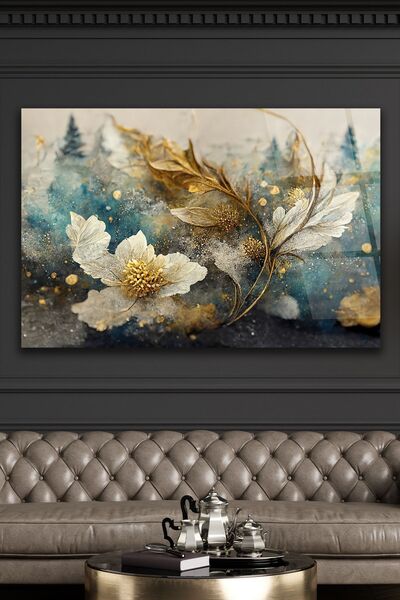 ACRES Altın Dokulu Çiçekler Cam Tablo