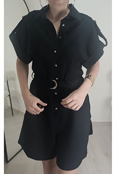 KEYYMOD Apolet Detay Gold Tokalı Siyah Şehir Boy Tulum