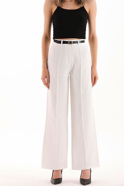 Modayıldızlar White Lycra Women's Pallazzo Trousers - Striped Fabric
