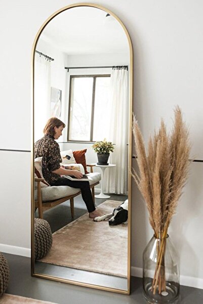 LYN HOME & DECOR Gold Metal 180 X 60 Cm Oval Ayaklı Boy Aynası/ Mobilya