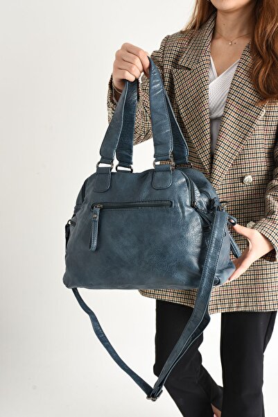 571 Collections Çanta Multi-Compartment Washed Leather Shoulder Bag