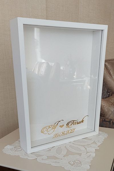 Verda Çerçeve Rama de memorie cu trandafir alb 40x50 Cm! Cadru adânc fără LED! Cadru de memorie cu trandafiri - pentru buchete de mireasa