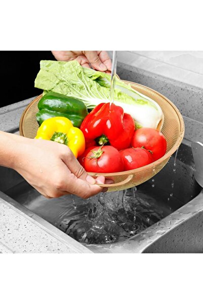 LOVYCO مصفاة معكرونة وأرز ستانلس ستيل ذهبية مقاس 28 سم مقاس كبير