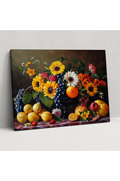 Popcas Gerçekçilik Duvar Sanatı, Meyveler Ve Çiçekler Canlı Renkler Kanvas Ta...