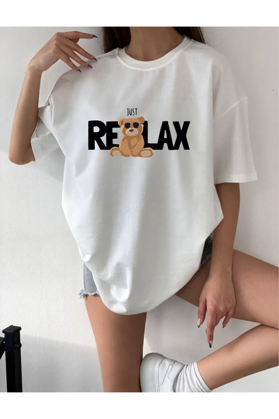 oneagılyazı RELAX BEAR DESIGN - Μπλουζάκι με στάμπα μεγάλου μεγέθους