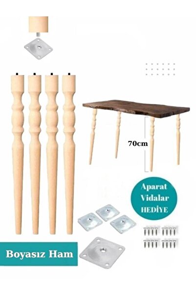 Zingaldesign Masa Ayağı Ahşap 4 Adet 70 Cm Ham Desenli