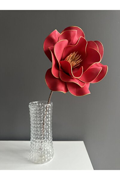 Luvienn El Yapımı Dekoratif Büyük Boy Kırmızı Yapay Manolya-Vazo Çiçeği