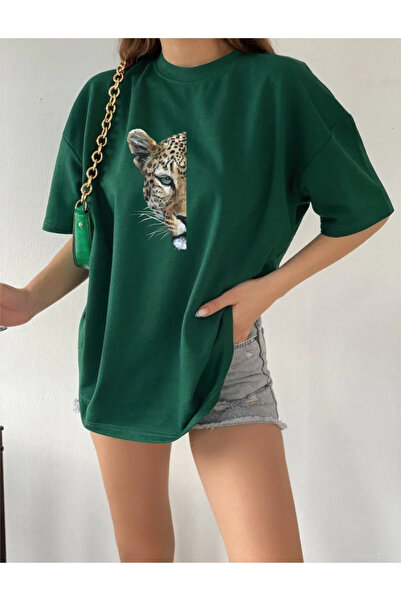 oneagılyazı Oversize Tiger Design Printed T-Shirt