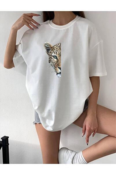oneagılyazı Oversize Tiger Design Printed T-Shirt