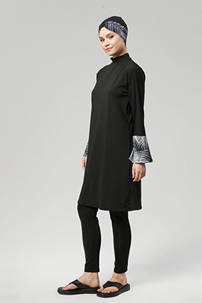 FİT1BEDEN Tam Kapalı Su İtici Hızlı Kuruyan Tesettür Mayo Takım Kol Desenli