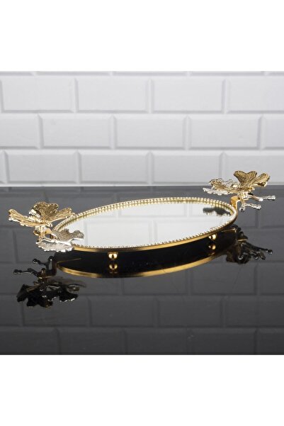 Hinora زاماك بيضاوي مرآة صغيرة فاخرة مع مقبض تقديم خدمة القهوة وصينية الوعد 3...