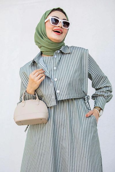 Swana Striped Cotton Women's Dress - Pocket Detailed
