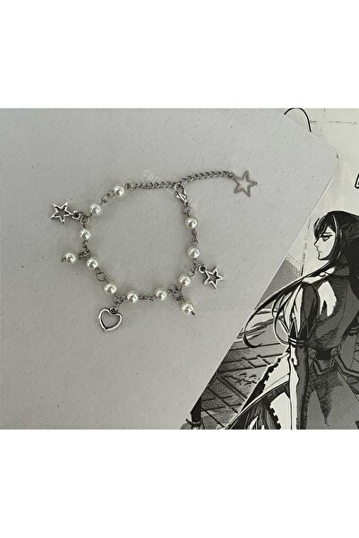 Capella İncili Yıldızlı Kalpli Fairycore Y2K  Charmlı Bileklik