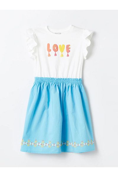 LC Waikiki LCW Kids Crew Neck Printed Short Sleeve Girl's Dress