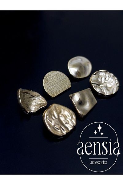 aensia Gold Gold Mixed Asymmetric Metal Button Set Skirt Jacket Dress Button 2.54 CM - Pack of 6