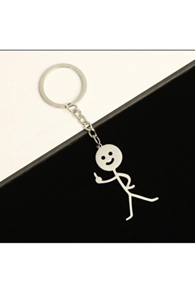 ODORLA سلسلة مفاتيح معدنية - زخرفة مرآة السيارة ذات الإصبع الأوسط Stickman
