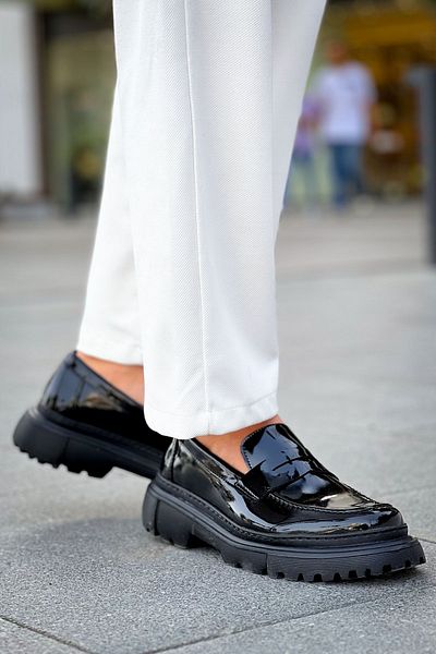 Joy Man J2417 Talpa ortopedică - Pantofi casual pentru bărbați din piele lăcuită RST Negru