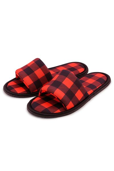Chochili Men's Lumberjack Patterned Open Front Soft Sole Slippers