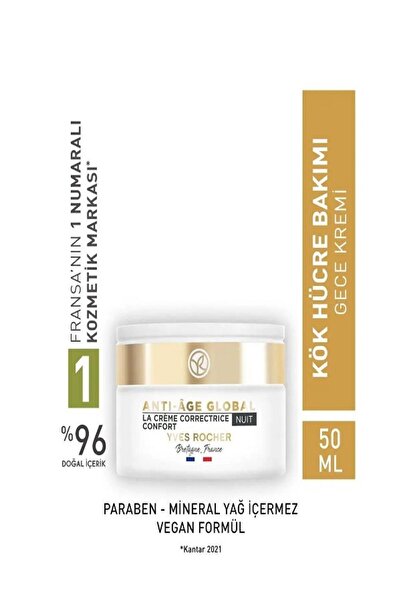 Yves Rocher Gece Kremi-Yenileyici Yaşlanma Karşıtı Bitkisel Kök Hücre Bakımı ...