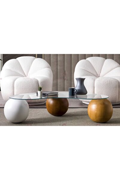 MIARIK DESIGN AHŞAP TOP AYAKLI CAMLI ORTA SEHPA