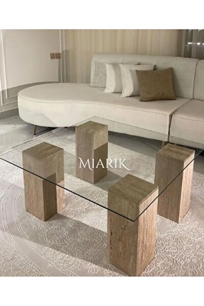 MIARIK DESIGN Mermer 4 Ayak Camli Orta Sehpa