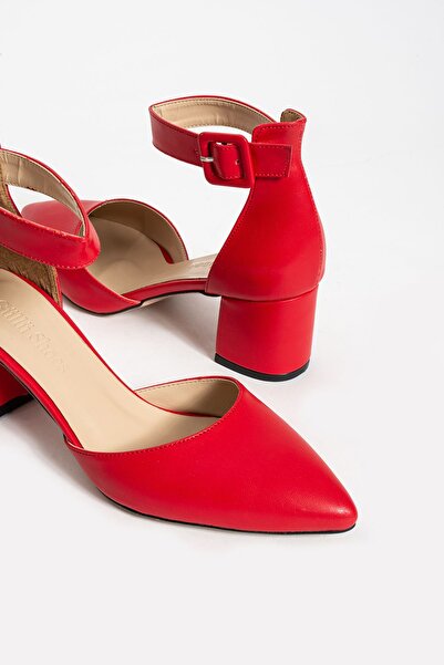 Güllü Shoes Kadin Kırmızı Ayakkabı Abiye Stiletto Kalın Topuk Gelinlik Ayakkabisi 5.5cm