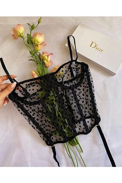 Swana Women's Black Underwire Polka Dot Vintage Corset Vintage Corset
