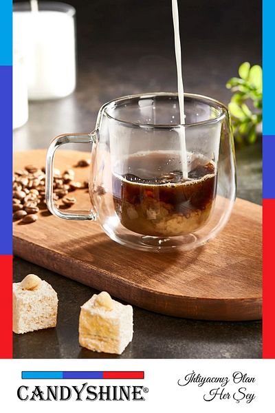 CandyShine Double Glass and Double Wall Heat Insulated Cup Mug with Handle