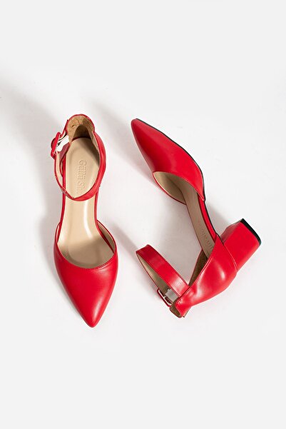 Güllü Shoes Kadin Kırmızı Ayakkabı Abiye Stiletto Kalın Topuk Gelinlik Ayakkabisi 5.5cm