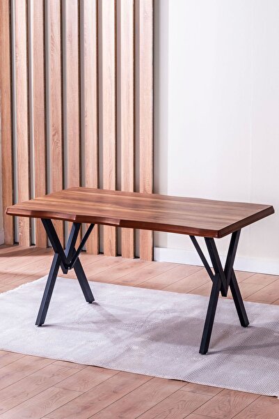 VIANEM Kütük Desenli MDF Elma Mutfak Masa Takımı 4 Sandalyeli Salon Yemek Masa Takımı