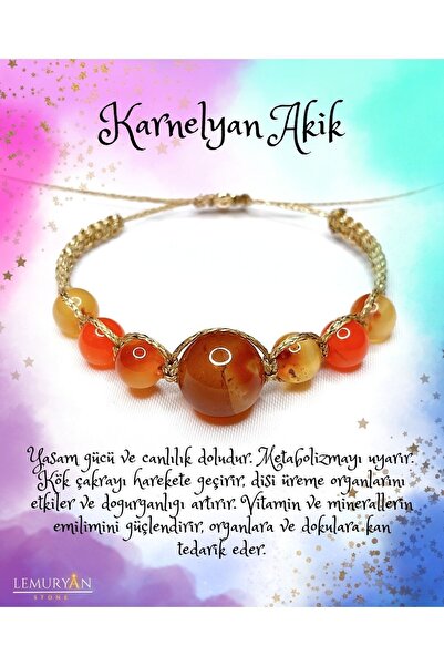 LEMURYANSTONE Natural Stone Gold Karnelyan Bohemian Unisex Bracelet