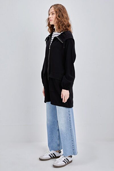 ALLDAY Black Hooded Zippered Cap