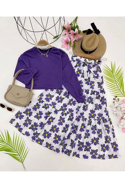 modasindoma Floral Patterned Women's Skirt Set
