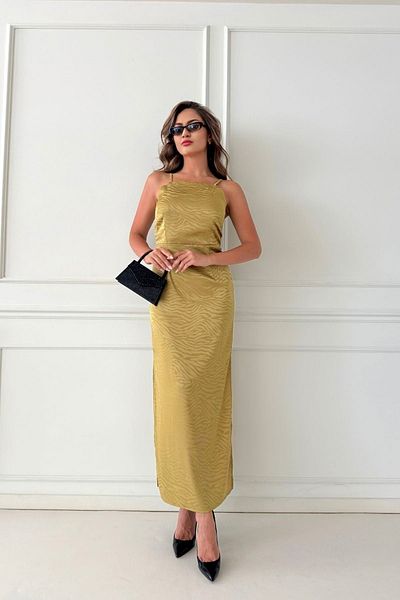 lovebox Rochie de seară maxi jacquard cu bretele de frânghie - Detaliu cu fante și spate decoltat - STP-004