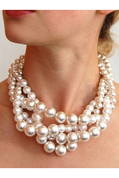 SHİNELİZE büyük inci kolye , beyaz inci kolye, tasarım inci kolye